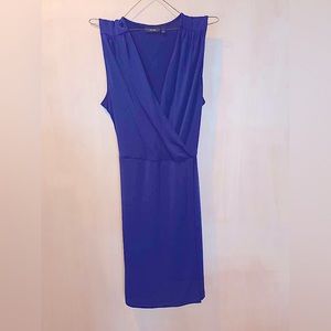 Blue Sleeveless Faux Wrap Dress